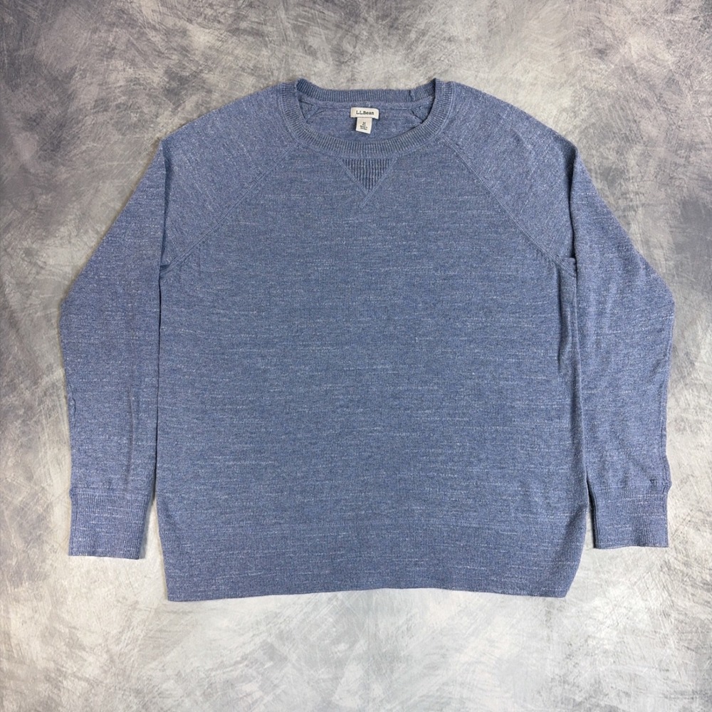 L.L. Bean Sweater Mens M Blue Organic Cotton Crewneck Raglan Knit 516397